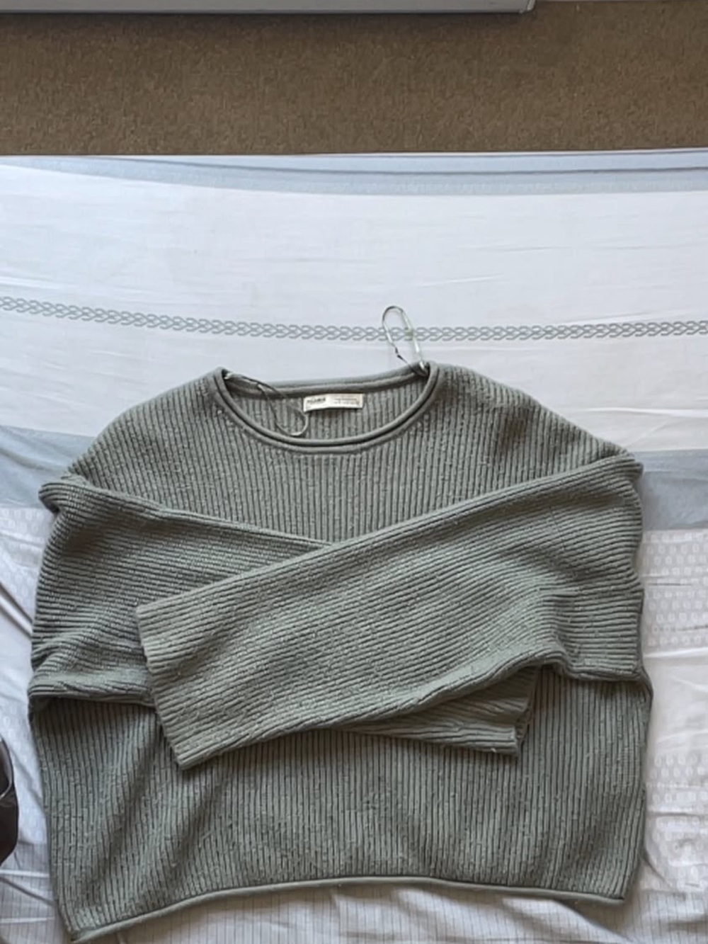 Pull&Bear Sage Green Ribbed Crew Neck Sweater